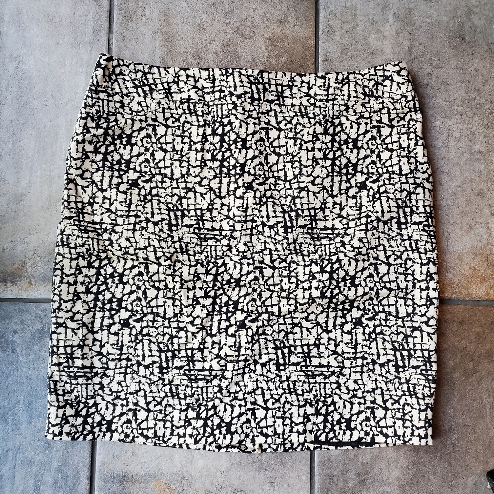 Valerie Bertinelli Pencil Skirt Cream Geometric Neutral Slit Office Preppy 14